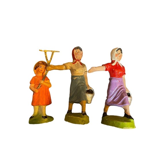 VTG Elastolin Putz Farm Toy Figures Set Of 3 German Toys - Picture 2 of 6